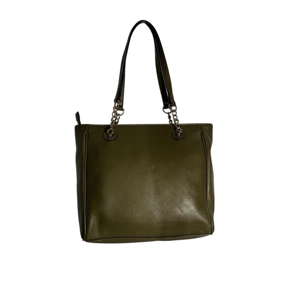 Women’s Ann Klein Olive Green Purse. Gold Hardware. Blue Lining. 10”x10”x4” - Picture 5 of 12